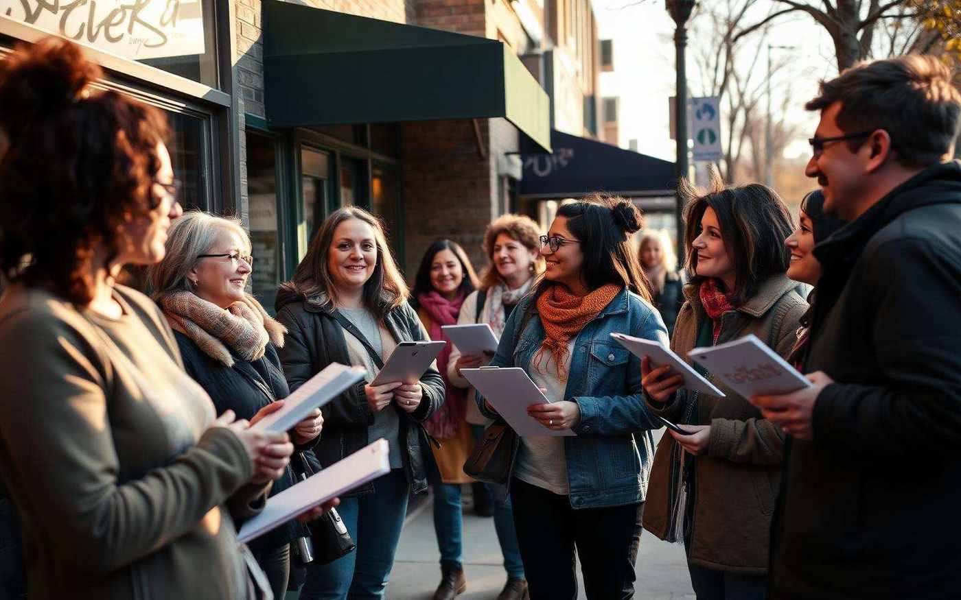 Volunteers gathered on a Saskatoon sidewalk with petition clipboards